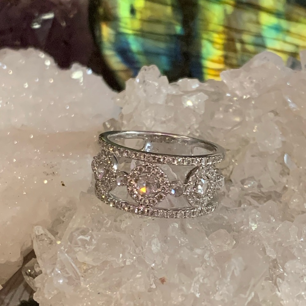 Rose Cut and modern Diamond 14k thick band ring